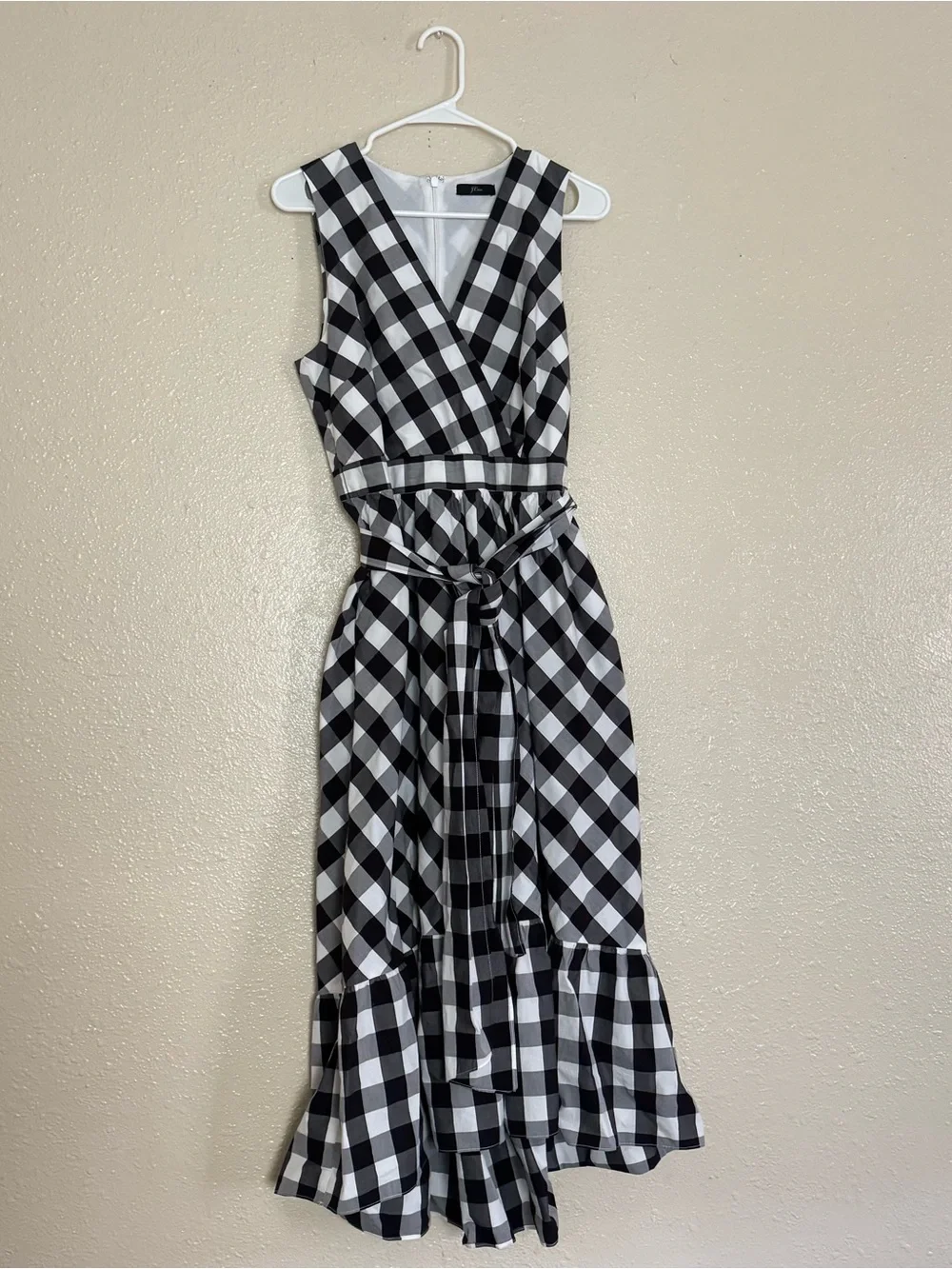 J.Crew Sleeveless Faux Wrap Dress in Gingham Cotton Poplin